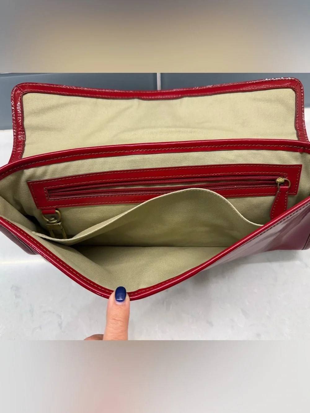 Cole Haan Red Patent Leather Clutch with Gold Accent Buckle